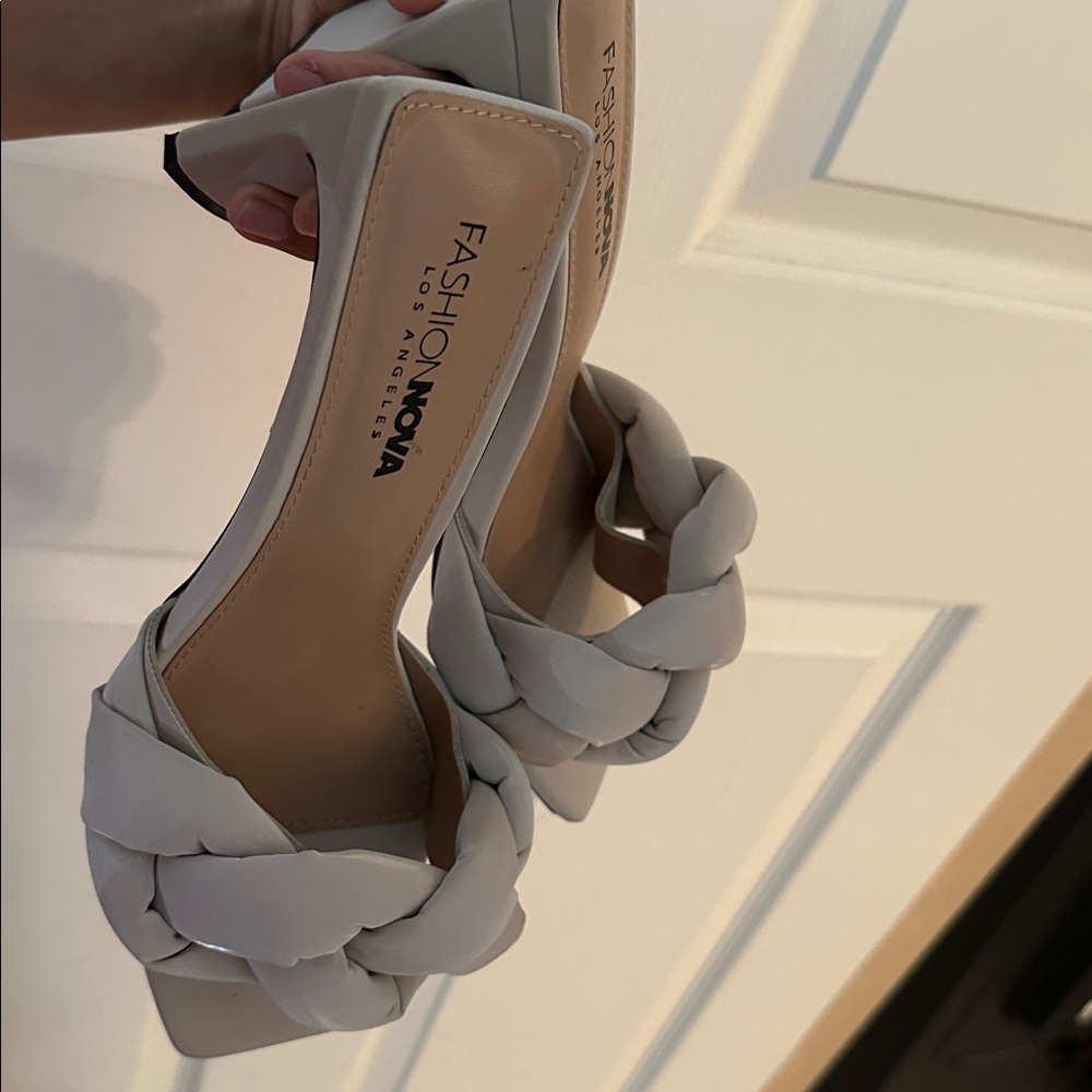 Fashion Nova Braided Heeled Sandals in Soft Gray